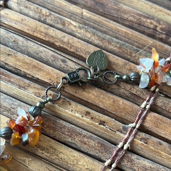 Gold and Brown Bohemian Necklace with Crystal Pendant - Picture 4 of 10